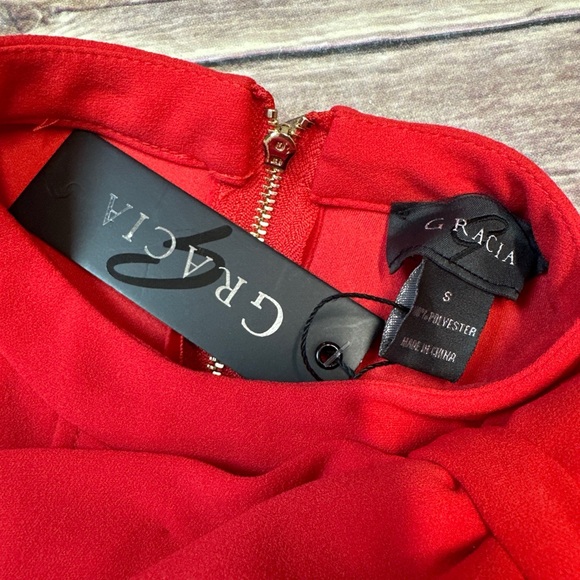 Gracia Women’s Big Shoulder Bow & Ruffles Shift Dress In Red Size S - Picture 6 of 6